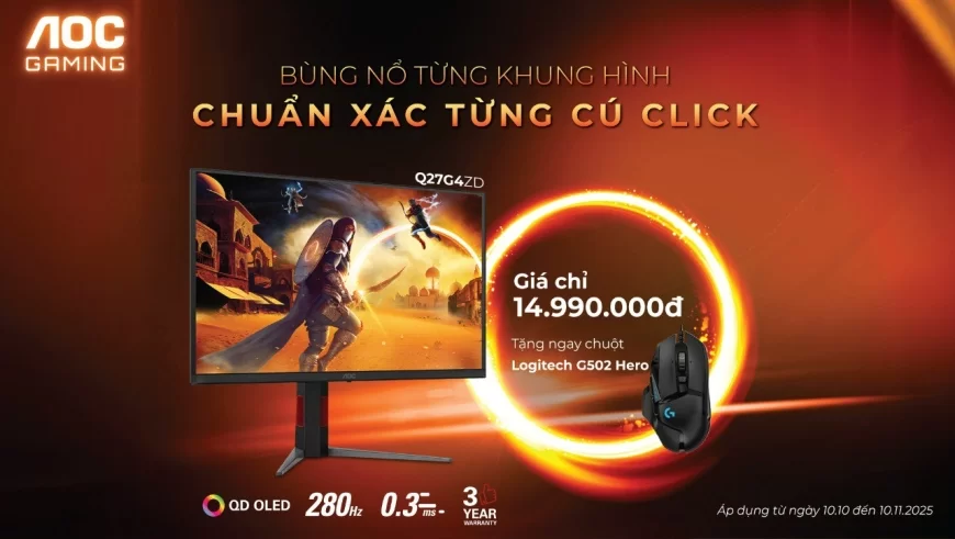 AOC Gaming Q27G4ZD - Dòng màn hình gaming QD-OLED tầm trung chính thức mở bán với ưu đãi khủng