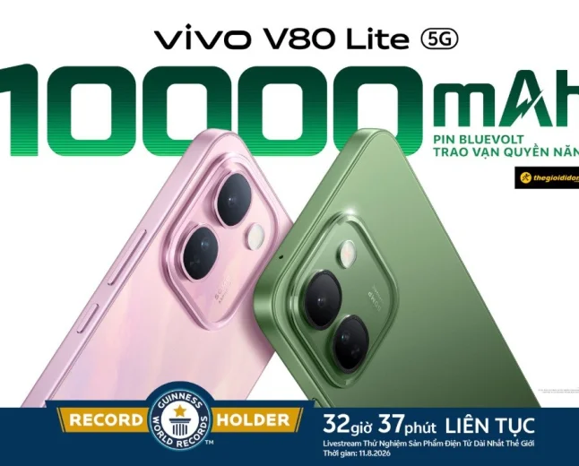 vivo V80 Lite 5G thiết lập KỶ LỤC GUINNESS THẾ GIỚI™ với 32 giờ 37 phút sử dụng liên tục on-screen nhờ trang bị Pin BlueVolt 10.000mAh.